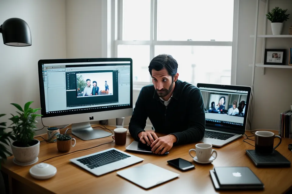 Gros plan d'un écran de montage montrant un titre vidéo mal conçu et illisible